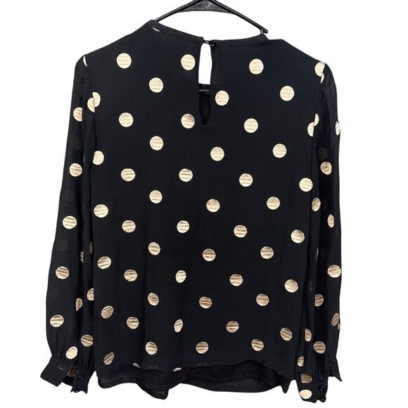 Kate Spade Pullover Silk Blouse Embroidered Polka Dots Black Tan Size 0 Designer - Picture 3 of 8